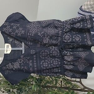 Savanna Jane Embroidered Floral Top Cap Ruffled Sleeves and a Tie Waist Small